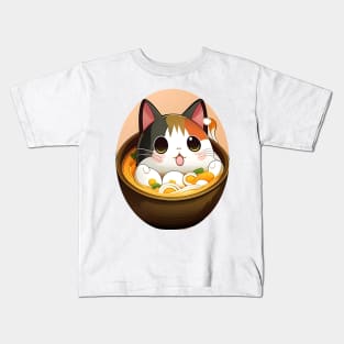 Vintage Kawaii Lucky Cat Ramen Bowl - Cat Lover Kids T-Shirt